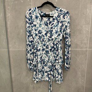 Majorelle- white and blue floral tie dress. Size Small.